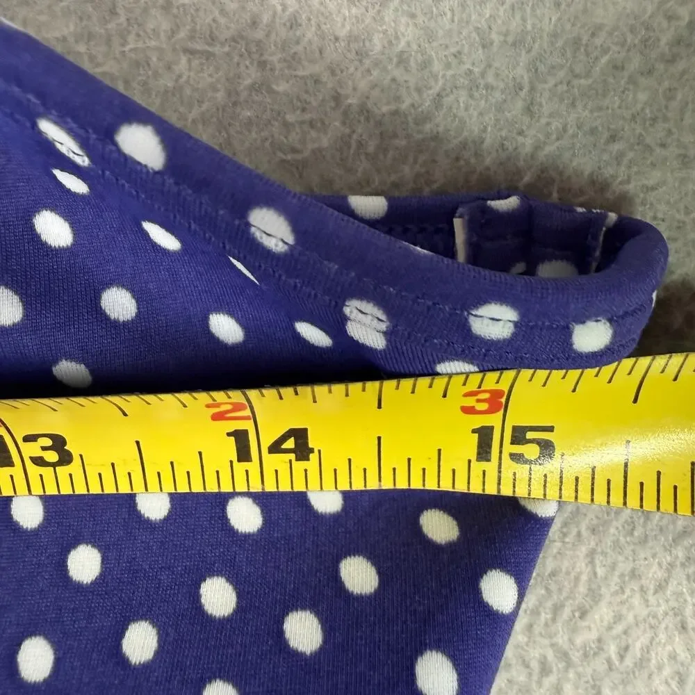 Lands End Kids Girls 12+ Tankini Swim Top Blue White Polka Dots Crossed Straps